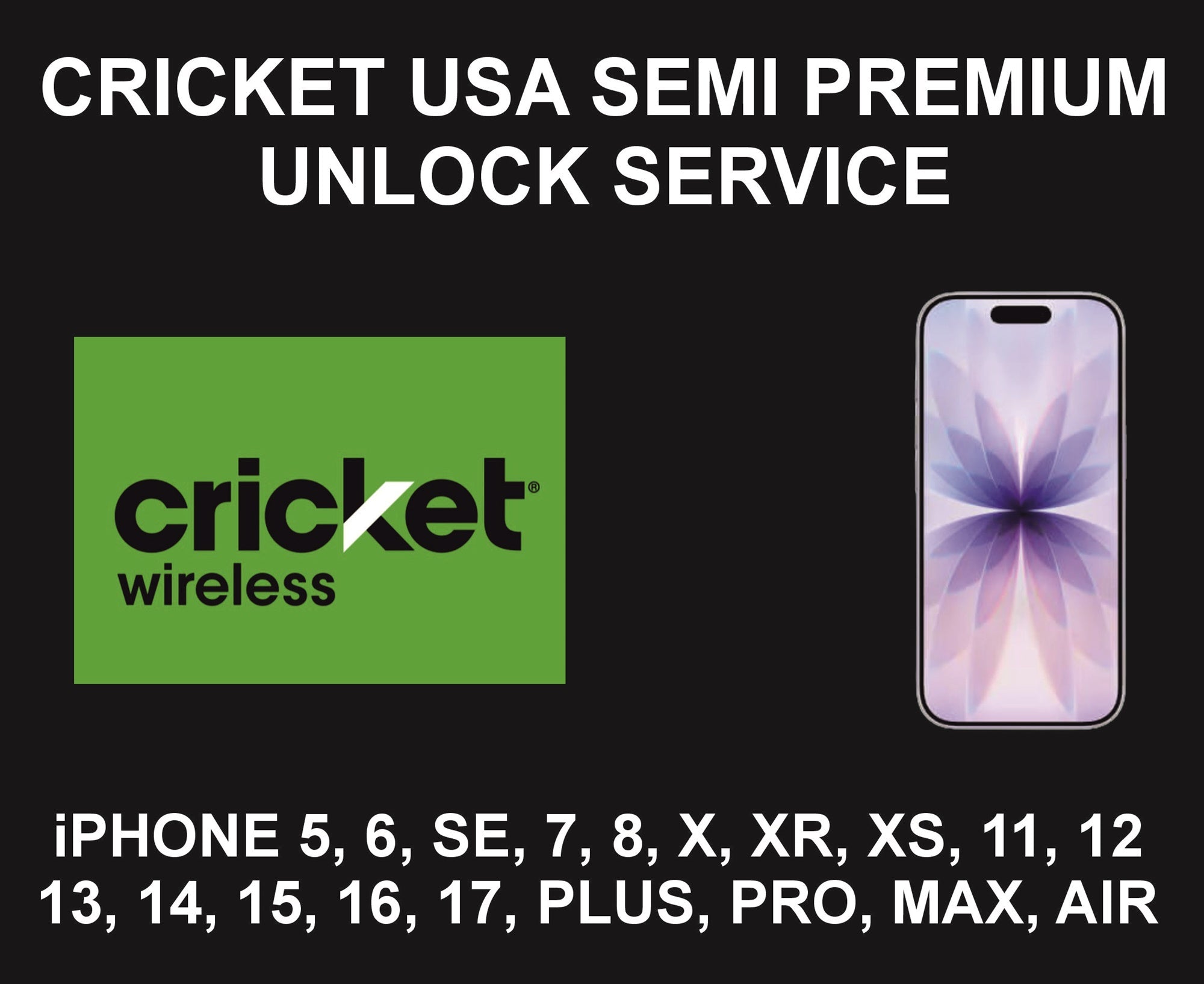 202. Cricket USA Semi Premium Unlock Service, iPhone 15, 16, 17, Pro, Max, Air