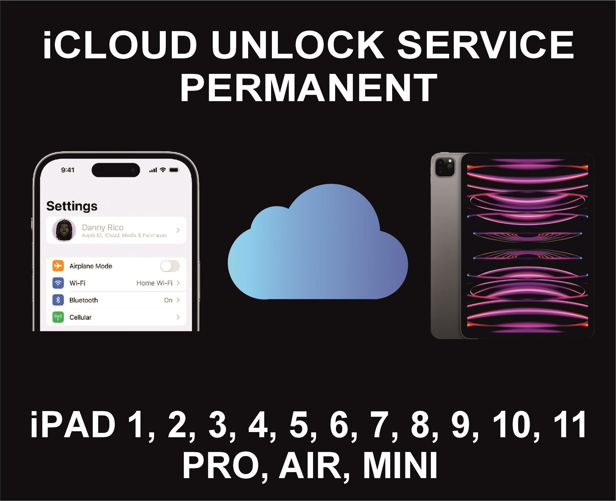 6. iCloud Unlock Service, For Open Menu devices, With Menu Access, iPads All Models