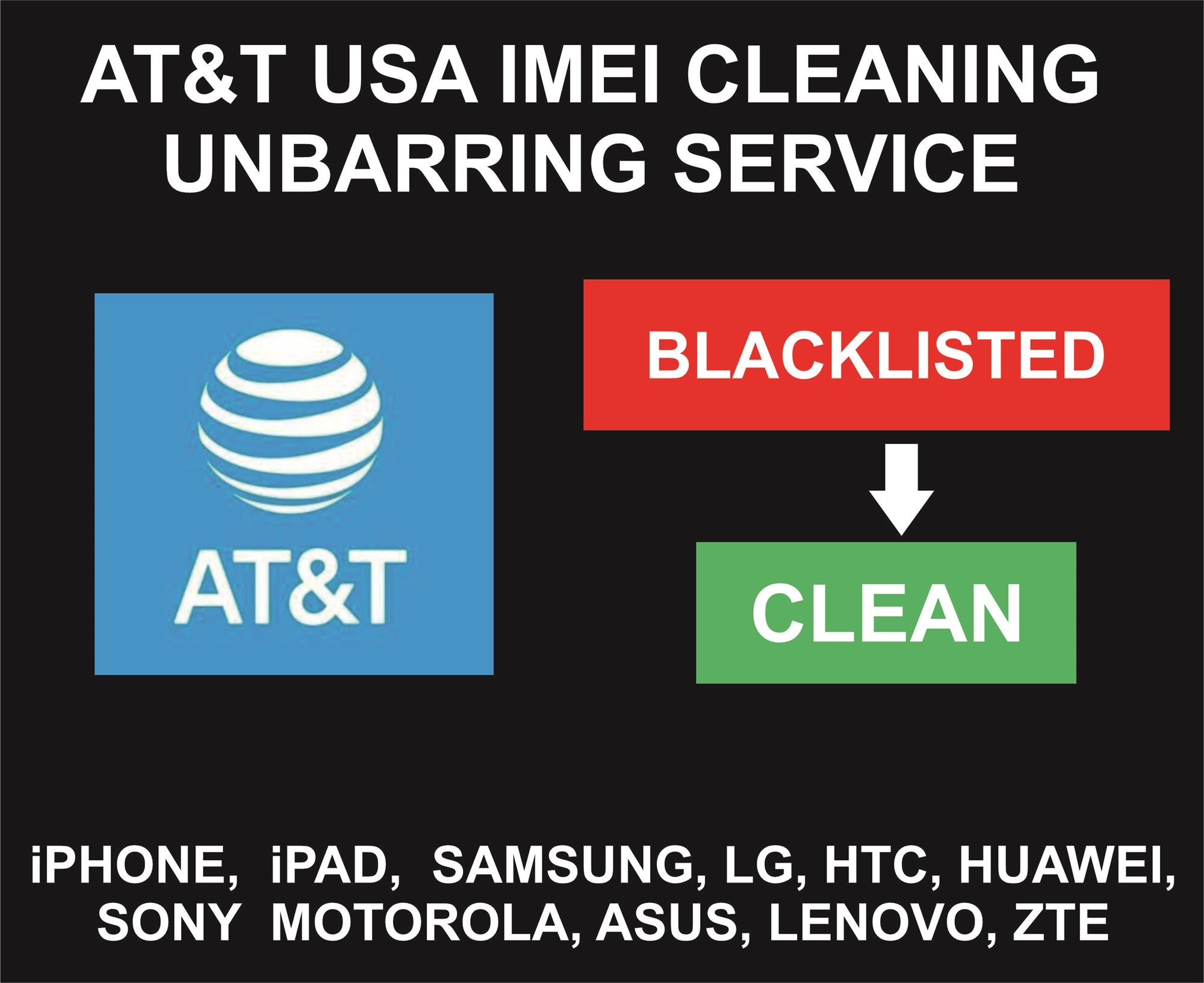 AT&T USA Cleaning And Unbarring Service, iPhone, Samsung, Pixel All Models